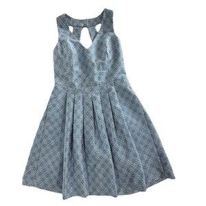 Banana Republic Women Sleeveless Floral Jacquard Dress Atlantic Blue Size 8 flaw